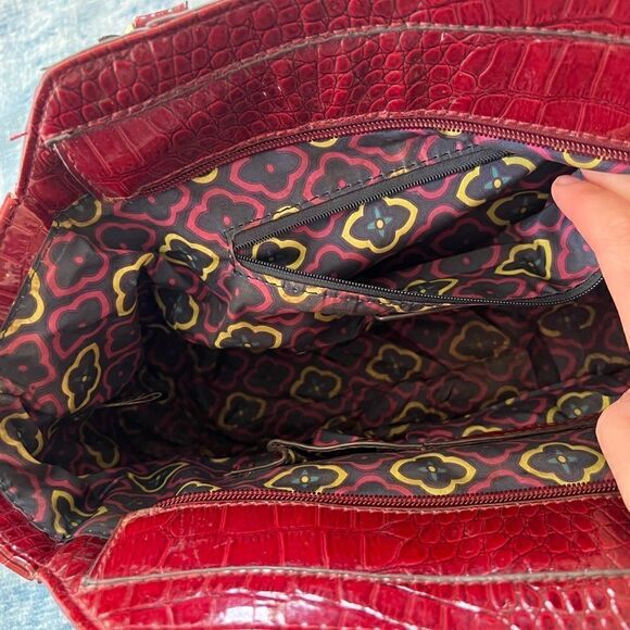 Anne Klein Dark Red Faux Patent Croc Leather Handbag w Gold Colored Accents - Picture 5 of 11